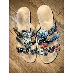 Vionic Orthaheel Radia Snakeskin Adjustable Triple Strap Slide Wedges Size 9